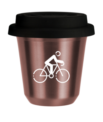 Tasse 150 ml OR ROSE "Cyclisme 3 (blanc)", avec couvercle noir Tasse 150 ml OR ROSE "Cyclisme 3 (blanc)", avec couvercle noir