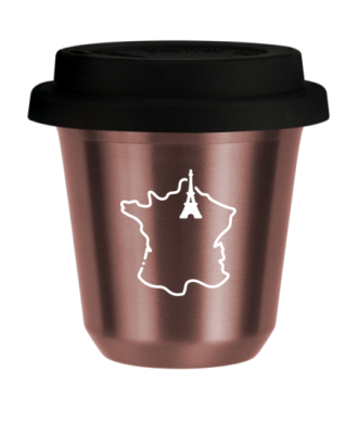 Tasse 150 ml OR ROSE "France (blanc)", avec couvercle noir Tasse 150 ml OR ROSE "France (blanc)", avec couvercle noir