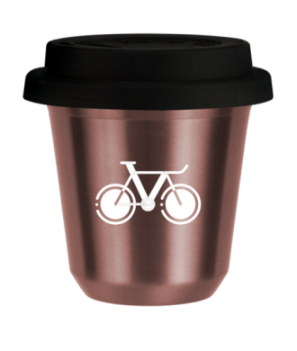 Tasse 150 ml OR ROSE "Vélo 1 (blanc)", avec couvercle noir Tasse 150 ml OR ROSE "Vélo 1 (blanc)", avec couvercle noir