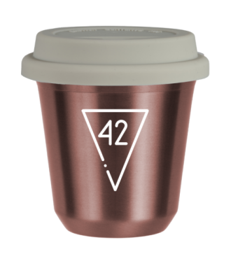 Tasse 150 ml OR ROSE "42 (blanc)", avec couvercle blanc Tasse 150 ml OR ROSE "42 (blanc)", avec couvercle blanc