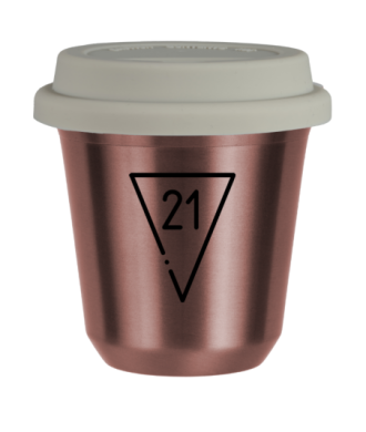 Tasse 150 ml OR ROSE "21", avec couvercle blanc Tasse 150 ml OR ROSE "21", avec couvercle blanc