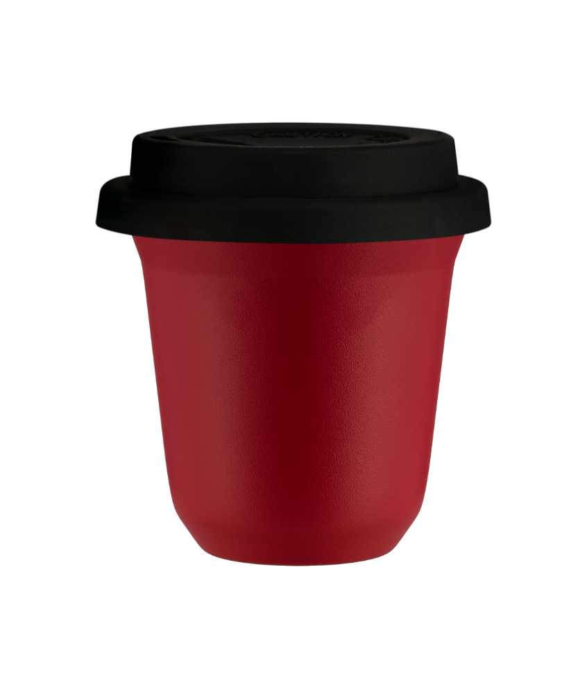 Tasse 150 ml ROUGE, avec couvercle noir