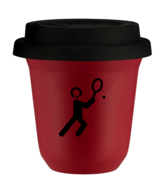 Tasse 150 ml ROUGE "Tennis 1", avec couvercle noir Tasse 150 ml ROUGE "Tennis 1", avec couvercle noir