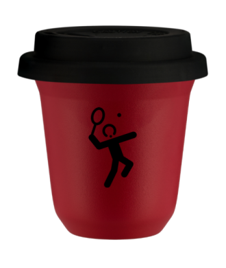 Tasse 150 ml ROUGE "Tennis 2 (noir)", avec couvercle noir Tasse 150 ml ROUGE "Tennis 2 (noir)", avec couvercle noir