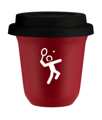 Tasse 150 ml ROUGE "Tennis 2 (blanc)", avec couvercle noir Tasse 150 ml ROUGE "Tennis 2 (blanc)", avec couvercle noir