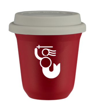Tasse 150 ml ROUGE "WARSZAWSKA SYRENKA (blanc)", avec couvercle blanc Tasse 150 ml ROUGE "WARSZAWSKA SYRENKA (blanc)", avec couvercle blanc