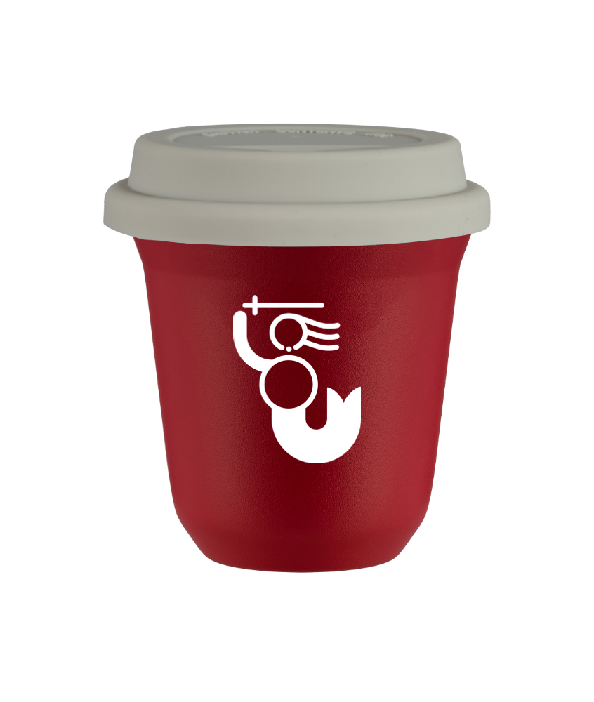 Tasse 150 ml ROUGE "WARSZAWSKA SYRENKA (blanc)", avec couvercle blanc Tasse 150 ml ROUGE "WARSZAWSKA SYRENKA (blanc)", avec couvercle blanc