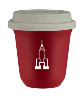 Tasse 150 ml ROUGE "Pałac kultury i nauki (blanc)", avec couvercle blanc Tasse 150 ml ROUGE "Pałac kultury i nauki (blanc)", avec couvercle blanc