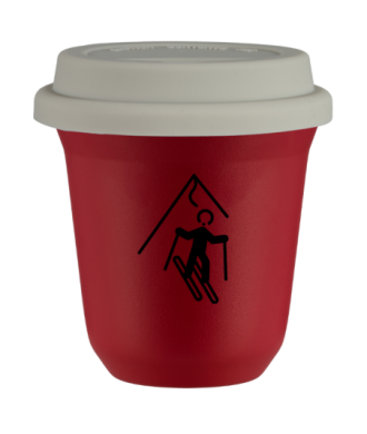 Tasse 150 ml ROUGE "Ski (noir)", avec couvercle blanc Tasse 150 ml ROUGE "Ski (noir)", avec couvercle blanc