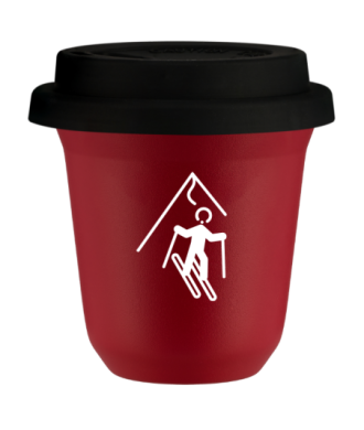Tasse 150 ml ROUGE "Ski (blanc)", avec couvercle noir Tasse 150 ml ROUGE "Ski (blanc)", avec couvercle noir