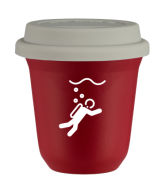 Tasse 150 ml ROUGE "Plongée (blanc)", avec couvercle blanc Tasse 150 ml ROUGE "Plongée (blanc)", avec couvercle blanc
