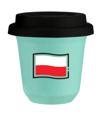 Tasse 80 ml TURQUOISE "Drapeau polonais", avec couvercle noir Tasse 80 ml TURQUOISE "Drapeau polonais", avec couvercle noir