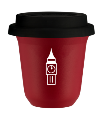 Tasse 150 ml ROUGE "BIG BEN (blanc)", avec couvercle noir Tasse 150 ml ROUGE "BIG BEN (blanc)", avec couvercle noir