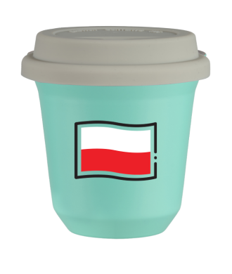 Tasse 80 ml TURQUOISE "Drapeau polonais", avec couvercle blanc Tasse 80 ml TURQUOISE "Drapeau polonais", avec couvercle blanc