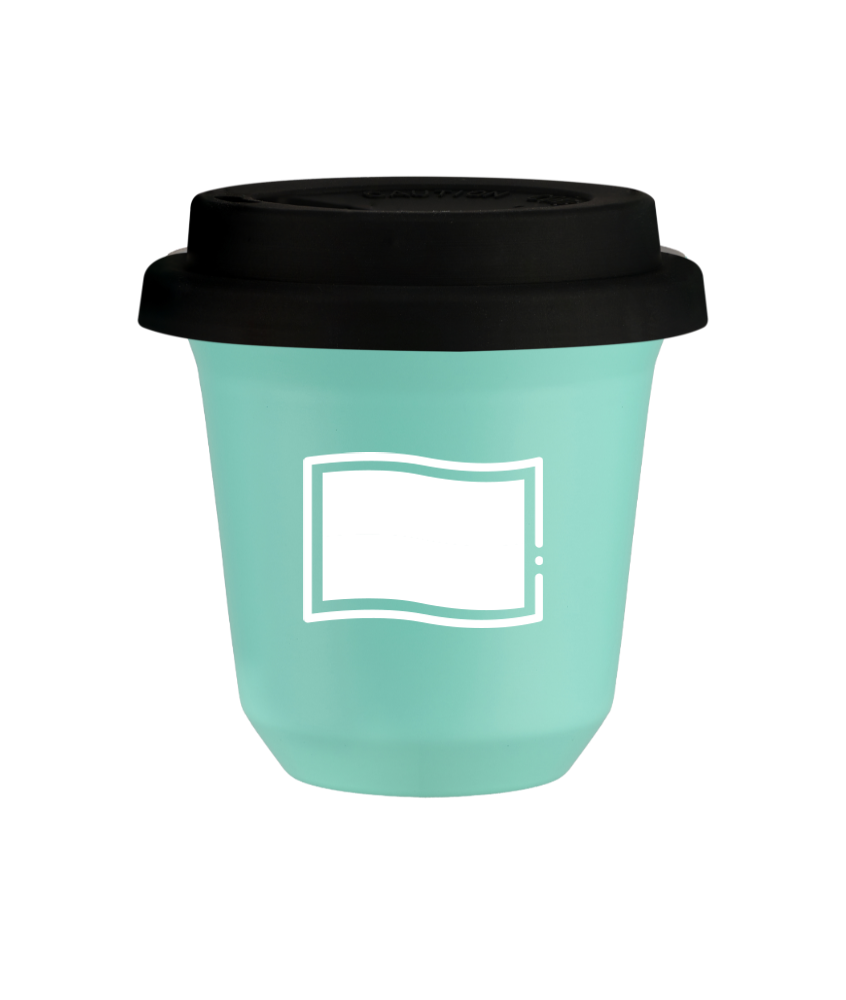 Tasse 80 ml TURQUOISE "Drapeau polonais (blanc)", avec couvercle noir