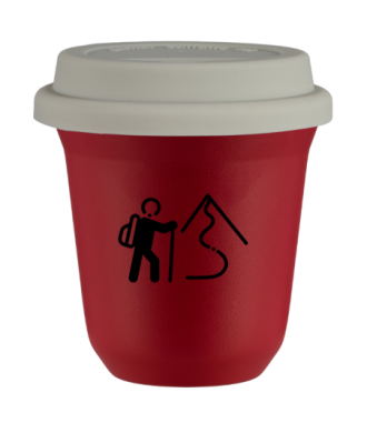 Tasse 150 ml ROUGE "Escalade 2 (noir)", avec couvercle blanc Tasse 150 ml ROUGE "Escalade 2 (noir)", avec couvercle blanc