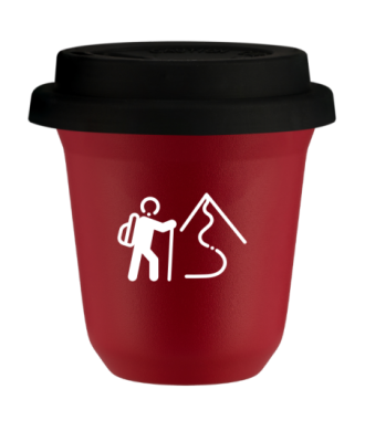 Tasse 150 ml ROUGE "Escalade 2 (blanc)", avec couvercle noir Tasse 150 ml ROUGE "Escalade 2 (blanc)", avec couvercle noir