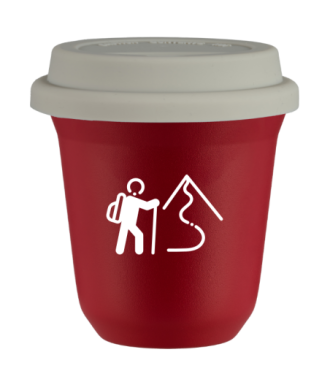Tasse 150 ml ROUGE "Escalade 2 (blanc)", avec couvercle blanc Tasse 150 ml ROUGE "Escalade 2 (blanc)", avec couvercle blanc