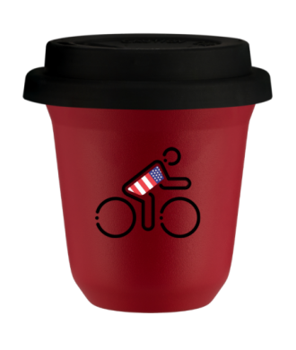 Tasse 150 ml ROUGE "Cycliste aux couleurs britanniques (noir)", avec couvercle noir Tasse 150 ml ROUGE "Cycliste aux couleurs britanniques (noir)", avec couvercle noir