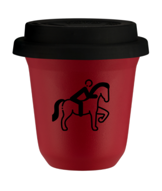 Tasse 150 ml ROUGE "Équitation 2", avec couvercle noir Tasse 150 ml ROUGE "Équitation 2", avec couvercle noir