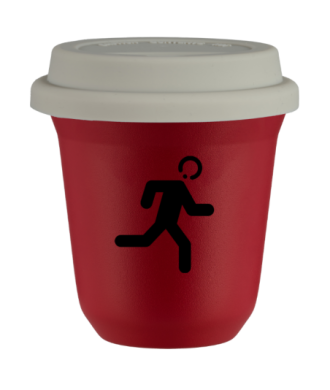 Tasse 150 ml ROUGE "Coureur", avec couvercle blanc Tasse 150 ml ROUGE "Coureur", avec couvercle blanc