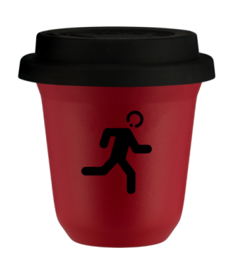 Tasse 150 ml ROUGE "Coureur (noir)", avec couvercle noir Tasse 150 ml ROUGE "Coureur (noir)", avec couvercle noir