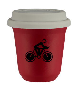 Tasse 150 ml ROUGE "Cyclisme 2 (noir)", avec couvercle blanc Tasse 150 ml ROUGE "Cyclisme 2 (noir)", avec couvercle blanc