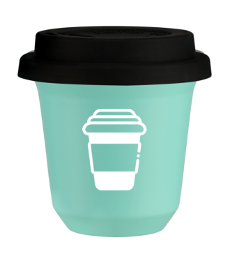 Tasse 80 ml TURQUOISE, avec couvercle noir Tasse 80 ml TURQUOISE, avec couvercle noir