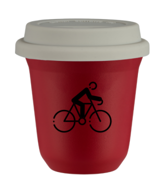 Tasse 150 ml ROUGE "Cyclisme 3 (noir)", avec couvercle blanc Tasse 150 ml ROUGE "Cyclisme 3 (noir)", avec couvercle blanc