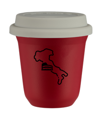 Tasse 150 ml ROUGE "Italie (noir)", avec couvercle blanc Tasse 150 ml ROUGE "Italie (noir)", avec couvercle blanc