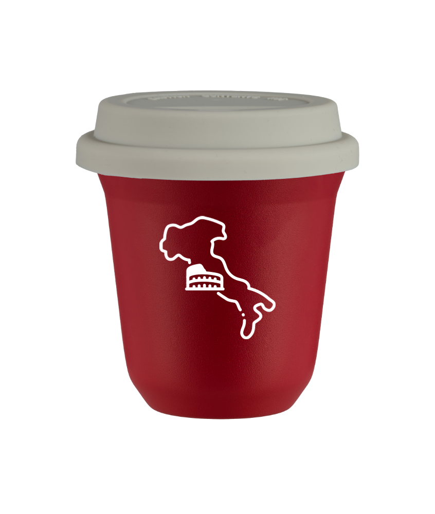 Tasse 150 ml ROUGE "Italie (blanc)", avec couvercle blanc Tasse 150 ml ROUGE "Italie (blanc)", avec couvercle blanc