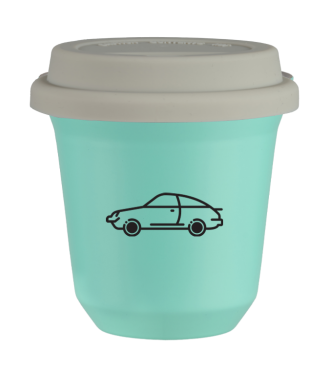 Tasse 80 ml TURQUOISE "Voiture", avec couvercle blanc Tasse 80 ml TURQUOISE "Voiture", avec couvercle blanc
