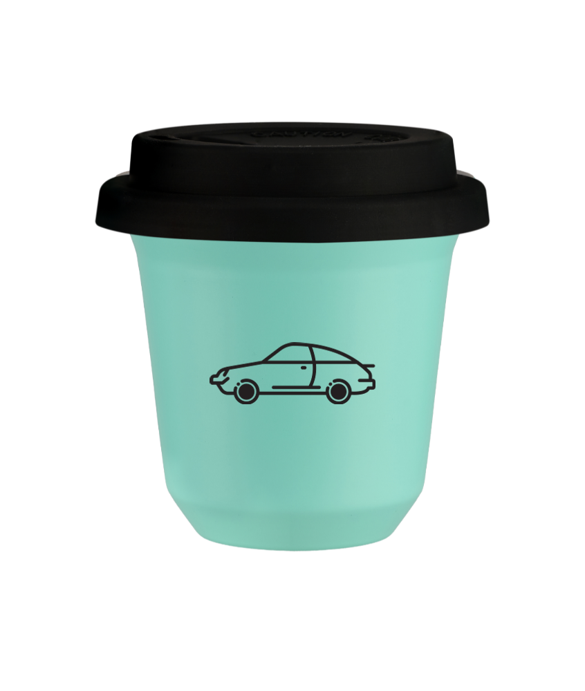 Tasse 80 ml TURQUOISE "Voiture (noir)", avec couvercle noir