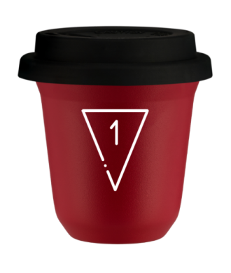 Tasse 150 ml ROUGE "1 (blanc)", avec couvercle noir Tasse 150 ml ROUGE "1 (blanc)", avec couvercle noir