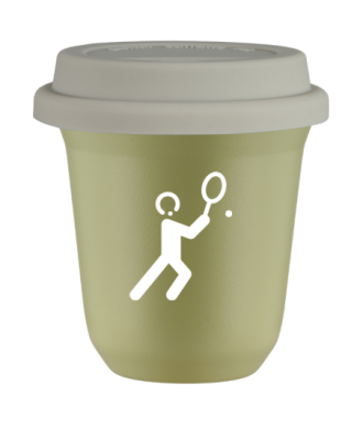 Tasse 150 ml PISTACHE "Tennis 1 (blanc)", avec couvercle blanc Tasse 150 ml PISTACHE "Tennis 1 (blanc)", avec couvercle blanc