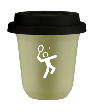 Tasse 150 ml PISTACHE "Tennis 2 (blanc)", avec couvercle noir Tasse 150 ml PISTACHE "Tennis 2 (blanc)", avec couvercle noir
