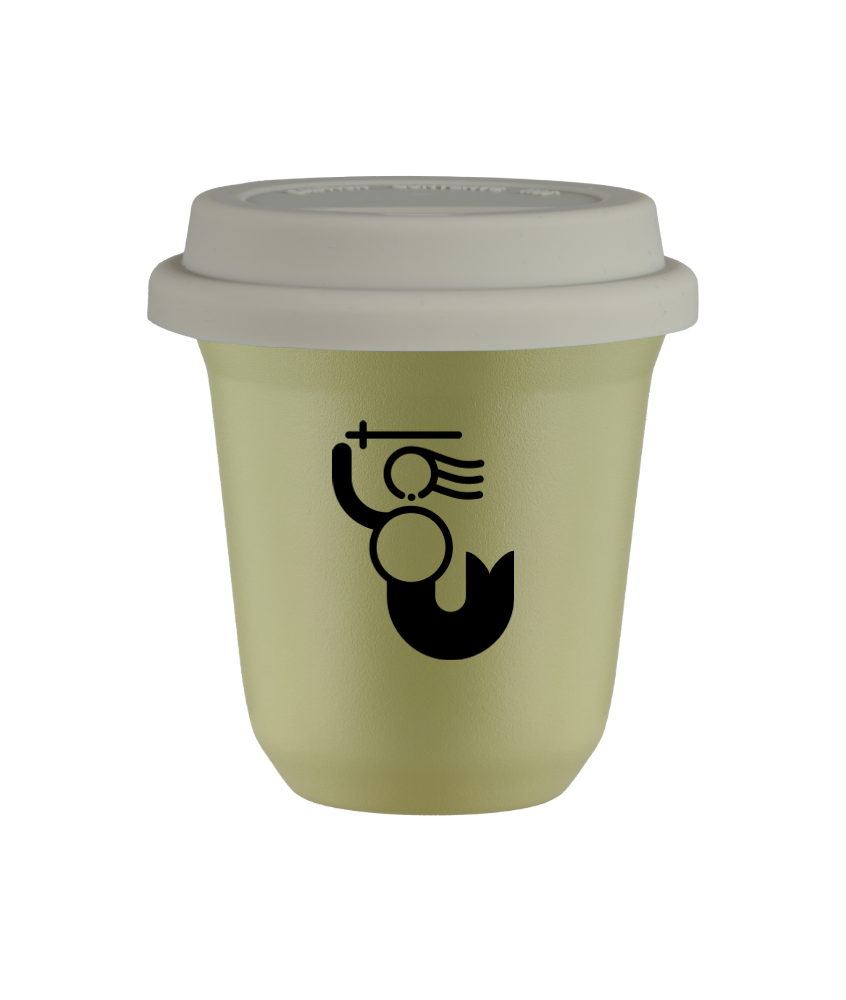 Tasse 150 ml PISTACHE "WARSZAWSKA SYRENKA (noir)", avec couvercle blanc Tasse 150 ml PISTACHE "WARSZAWSKA SYRENKA (noir)", avec couvercle blanc