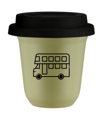 Tasse 150 ml PISTACHE "Bus", avec couvercle noir Tasse 150 ml PISTACHE "Bus", avec couvercle noir