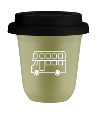 Tasse 150 ml PISTACHE "Bus (blanc)", avec couvercle noir Tasse 150 ml PISTACHE "Bus (blanc)", avec couvercle noir