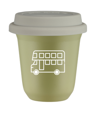 Tasse 150 ml PISTACHE "Bus (blanc)", avec couvercle blanc Tasse 150 ml PISTACHE "Bus (blanc)", avec couvercle blanc