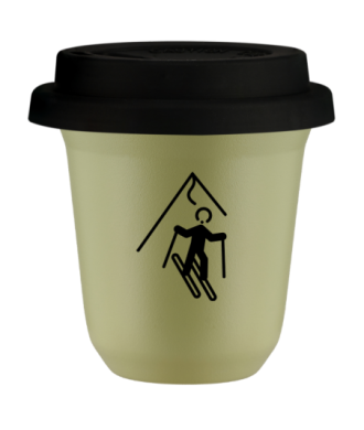 Tasse 150 ml PISTACHE "Ski", avec couvercle noir Tasse 150 ml PISTACHE "Ski", avec couvercle noir