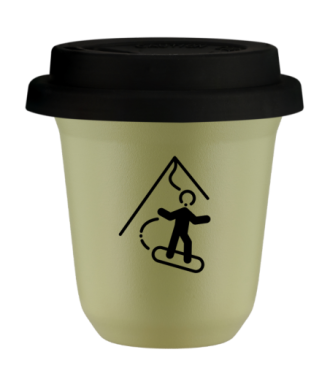 Tasse 150 ml PISTACHE "Snowboard", avec couvercle noir Tasse 150 ml PISTACHE "Snowboard", avec couvercle noir