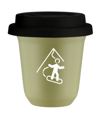 Tasse 150 ml PISTACHE "Snowboard (blanc)", avec couvercle noir Tasse 150 ml PISTACHE "Snowboard (blanc)", avec couvercle noir