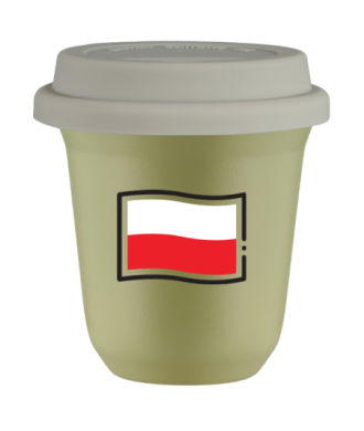 Tasse 150 ml PISTACHE "Drapeau polonais", avec couvercle blanc Tasse 150 ml PISTACHE "Drapeau polonais", avec couvercle blanc