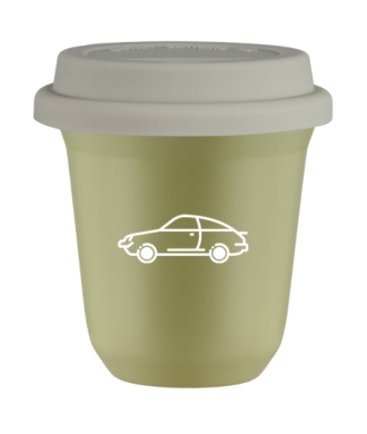 Tasse 150 ml PISTACHE "Voiture (blanc)", avec couvercle blanc Tasse 150 ml PISTACHE "Voiture (blanc)", avec couvercle blanc