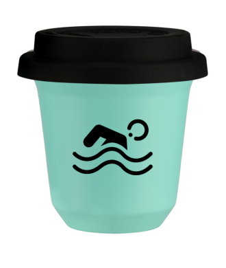 Tasse 80 ml TURQUOISE "Natation (noir)", avec couvercle noir Tasse 80 ml TURQUOISE "Natation (noir)", avec couvercle noir