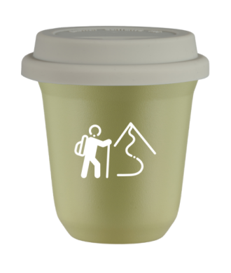 Tasse 150 ml PISTACHE "Escalade 2 (blanc)", avec couvercle blanc Tasse 150 ml PISTACHE "Escalade 2 (blanc)", avec couvercle blanc