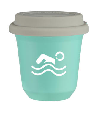 Tasse 80 ml TURQUOISE "Natation (blanc)", avec couvercle blanc Tasse 80 ml TURQUOISE "Natation (blanc)", avec couvercle blanc