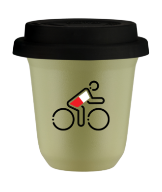 Tasse 150 ml PISTACHE "Cycliste aux couleurs polonaises (noir)", avec couvercle noir Tasse 150 ml PISTACHE "Cycliste aux couleurs polonaises (noir)", avec couvercle noir
