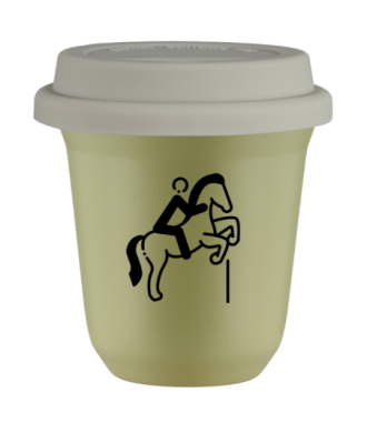 Tasse 150 ml PISTACHE "Équitation 1", avec couvercle blanc Tasse 150 ml PISTACHE "Équitation 1", avec couvercle blanc